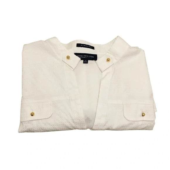 Jones New York Signature Women’s Pullover Blouse 3X White Stretch Gold Buttons - Picture 9 of 12